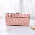 Detail of pink acrylic evening clutch featuring marble texture tiles and gold metal frame - 3-Row Style (Small) / Pink