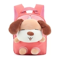 Zaino rosa per bambini con peluche a forma di cane 3D e spallacci in mesh traspirante - Rosso Anguria