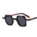 Retro square sunglasses with black frames, tortoise temples, and gold rivet accents - C1 Black Frame Tortoise Temple Grey Lens