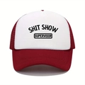 Red and white trucker hat with Shit Show Supervisor print and mesh back panels - One Size / Burgundy White