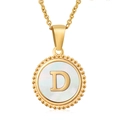 18K gold plated stainless steel necklace with mother of pearl shell letter D pendant - Gold Letter D