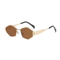 Occhiali da sole poligonali in metallo dorato con lenti marroni e design vintage sobrio - Montatura Oro Lente Tè