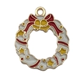 Ciondolo ghirlanda di Natale in smalto bianco con fiocco rosso per gioielli fai da te - Ghirlanda (14292) / 1 Pezzo (21x23mm) / Bianco Rosso Oro