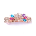 Detailed shot of golden alloy hair clip featuring multi-color crystals and floral design - Style G / Rainbow
