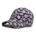 Floral hibiscus print baseball cap in black with pink and purple tropical flower patterns - Adjustable / Purple