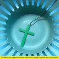 Minimalist green wooden cross pendant necklace with black metal bead chain for men and women - Green Cross