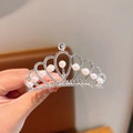 Elegant silver crown hair comb with white pearls and sparkling crystals for girls - 18# Round Pearl Crown Hair Comb (Medium)