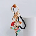 Cute koala keychain with colorful rhinestones and black braided leather strap - Multicolor + Heart Lanyard / Colorful