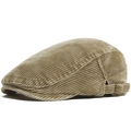 Gorra plana de pana color caqui para hombre y mujer con hebilla de metal ajustable - Ajustable / Caqui