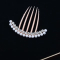 Elegant rose gold alloy hair comb featuring curved pearls and sparkling rhinestones - White Pearl Rhinestone