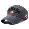 Washed dark grey baseball cap featuring 3D Canada embroidery and maple leaf flag design - 56-60cm / Dark Gray