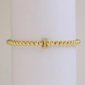 Polished gold beaded elastic bracelet with a micro-pave letter I pendant charm - Letter I