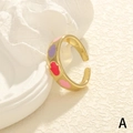 Vintage verstellbarer Goldring mit bunten Emaille-Palmen-Herzmustern für Damen - Einstellbar Offen / Goldene bunte Palme