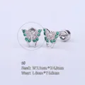 Clou d'oreille papillon en acier 316L avec cristaux roses et verts et fermoir à vis - (1 PC) 6# Papillon - Argent