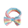 Rainbow striped coral fleece headband with large bow for face washing and spa - Rainbow Stripes
