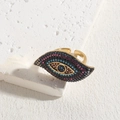Golden open ring with pearl and colorful cubic zirconia evil eye design for women - Two-tone Plated Evil Eye Ring