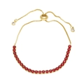 Adjustable golden box chain bracelet featuring a row of sparkling red zircon gemstones - Red
