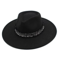 Chapeau fedora classique en laine noire avec ruban décoratif en tweed et bords effilochés - M (56-58cm) / Noir