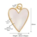 Golden heart pendant with natural mother of pearl shell and top double rings - Cream-Shell Border Heart