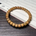 Ethnic green sandalwood barrel bead bracelet with natural wood grain texture - Green Sandalwood 7x8mm
