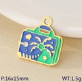 Goldener Koffer-Anhänger mit blauem Emaille-Kokosnussbaum-Detail für DIY-Schmuck - Kofferstil (KLJ9511-ZLA)