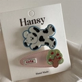 Set de barrettes mignonnes avec ours motif vache et design floral rose pour filles - Pince Canard Mignonne Chien Arbre