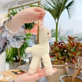 Cute cream-colored alpaca plush keychain with soft fabric and metal ring for bags - Plain Chain / Yellow