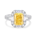 S925 silver ring featuring a yellow radiant cut ice flower carbon diamond and halo setting - Rectangular Split Shank Goose Yellow Style (FDJZ-121)