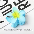 Sky blue frangipani flower hair claw clip with 7.5cm diameter for summer beach styling - Blue
