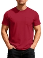 Dunkelrotes Herren-T-Shirt mit Waffelstrick, Rundhalsausschnitt und Brusttasche - S / Burgunderrot