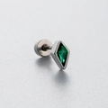 Titanium steel stud earring with a green rhombus zircon and secure screw back design - Green (Single Piece)