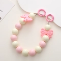 Colorful 16mm acrylic beaded phone strap with pink bows and metal spring rings - K953 Acrylic Bowknot Handheld Chain (Handheld Chain) / White + Pink