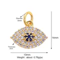 Detailed view of evil eye charm dimensions with colorful zircon inlay and gold plating - Blue White CZ 13x14mm L459365-Gold