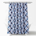 Moroccan quatrefoil pattern shower curtain in navy blue and grey with metal rings - Starry Royal Blue Trellis