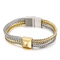 Dual-tone stainless steel woven chain bracelet with gold and silver links for men - Gold Silver (KB147963-KLHQ)
