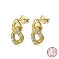 Elegant gold S925 sterling silver chain drop earrings with white zircon accents - Gold Chain Hoop SE358-14K / Gold