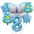 8th birthday butterfly balloon set with blue foil number 8 and flower party decorations - Number 8 / Holographic Blue