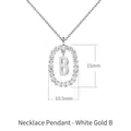 Oval silver pendant necklace with letter B design and colorful cubic zirconia - White Gold B