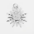 Detail of silver sunflower pendant with micro-paved cubic zirconia and ray texture - W4814-Platinum Plated
