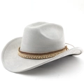 Detail of light gray suede fedora featuring a rhinestone and pearl embellished hatband - M (56-58cm) / Light Gray