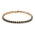 Lujosa pulsera tenis bañada en oro de 18K con circonitas redondas verde esmeralda - 4.0 Oro KC Circonia Gris/Verde Oscuro - 17cm