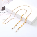 Golden eyewear chain with yellow daisy charms and crystal pearl accents for women - 1060-7 (Daisy Yellow)