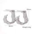 Silver geometric C-shaped stainless steel earrings with unique bamboo joint texture - Bamboo Texture U-Shape / Silver