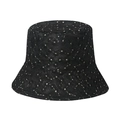 Detail showing white star pattern on black quilted cotton fisherman sun hat surface - 58cm / Black