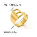 18K gold plated wide band open ring featuring a 3D letter B design and polished finish - Letter B