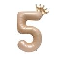 Matte gold number 5 foil balloon with a sparkling crown for 5th birthday party decor - Caramel Crown Number 5