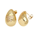Gold water drop earrings with zircon butterfly inlay, featuring front and side view - White Butterfly Pendant