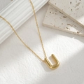 Chubby 3D gold letter U pendant necklace with elegant O-chain in a minimalist style - Letter U