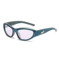 Y2K retro sunglasses with teal metallic frame, purple lenses and silver star detail - Blue Frame Pink Lens