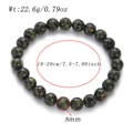 Detail of dark green natural stone beaded bracelet with 8mm beads and measurement labels - 8mm Beads / Caihua Jade (AB855-14)
